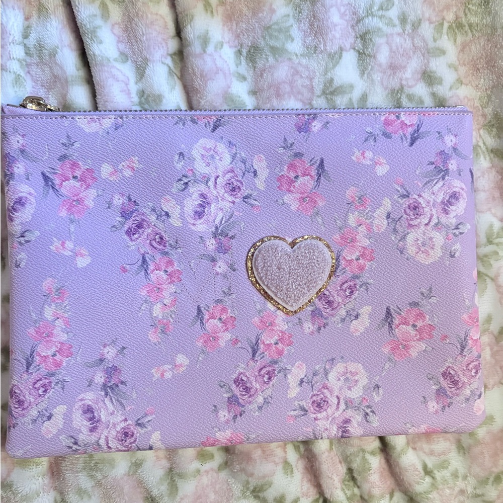 Stoney clover lane x loveshackfancy purple hibiscus flat pouch